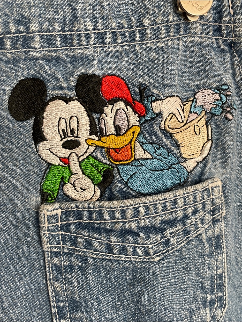 Disney Blue Denim Short Overalls with Mickey & Friends Embroidery - Picture 4 of 14